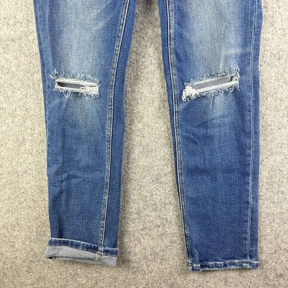 Vervet Blue Distressed Jeans Womens 27 Button Fly Slim Ankle Medium Wash Stretch - Picture 10 of 13